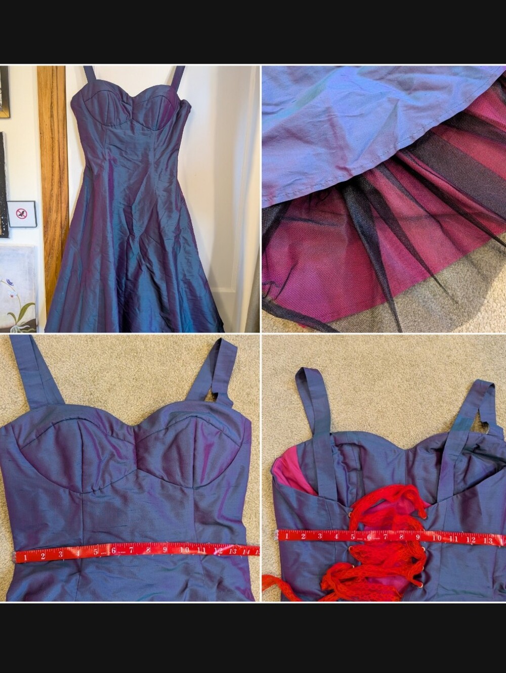 Blue Purple Pink Green Shimmer Silk Ball Gown